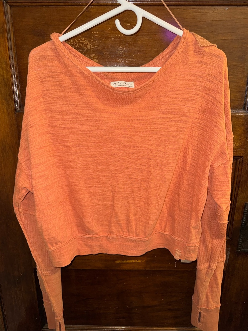 We The Free Cropped Pullover Sweatshirt in Coral Orange